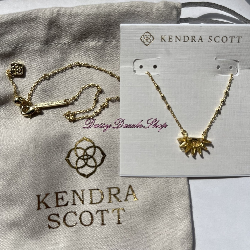 ☀️Kendra Scott Samantha Sun Gold Short Pendant Necklace Yellow Opalscent Resin☀️ - Picture 4 of 9